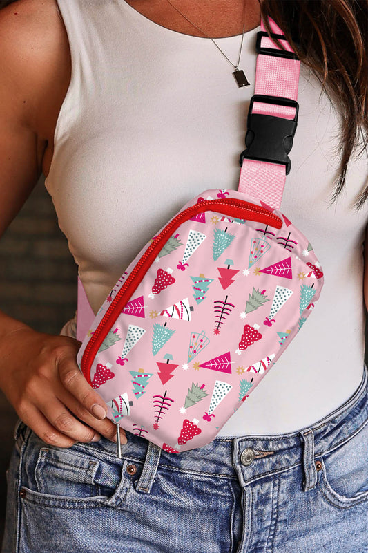 Pink Christmas Tree Print Buckle Wide Strap Sling Bag - Blu Pepper Boutique