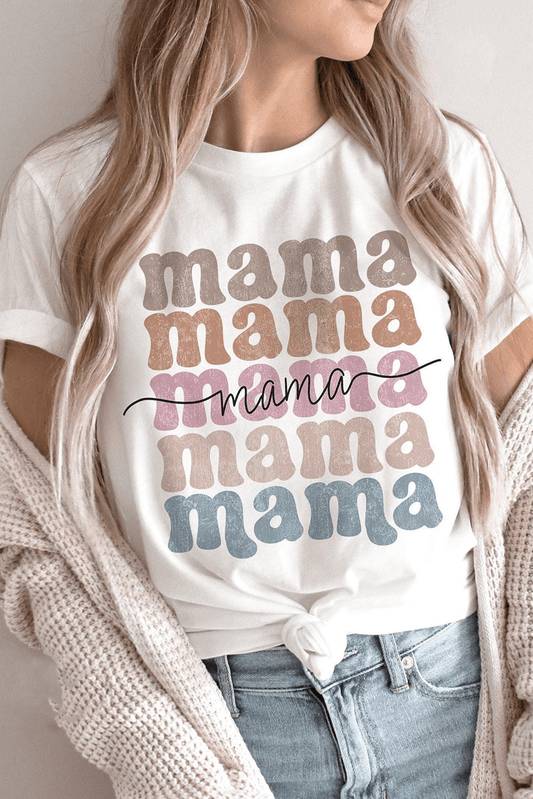 White mama Lettering Printed Crew Neck Tee - Blu Pepper Boutique