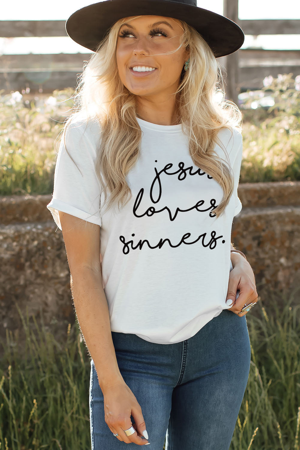 White Jesus Loves Sinners Funny Belief T Shirt