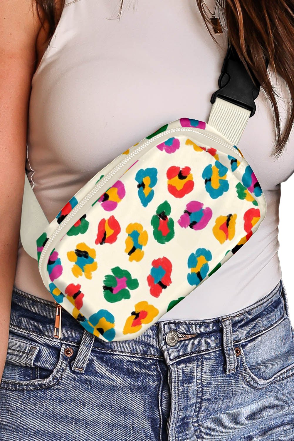Beige Colorful Leopard Print Buckle Strap Crossbody Bag - Blu Pepper Boutique