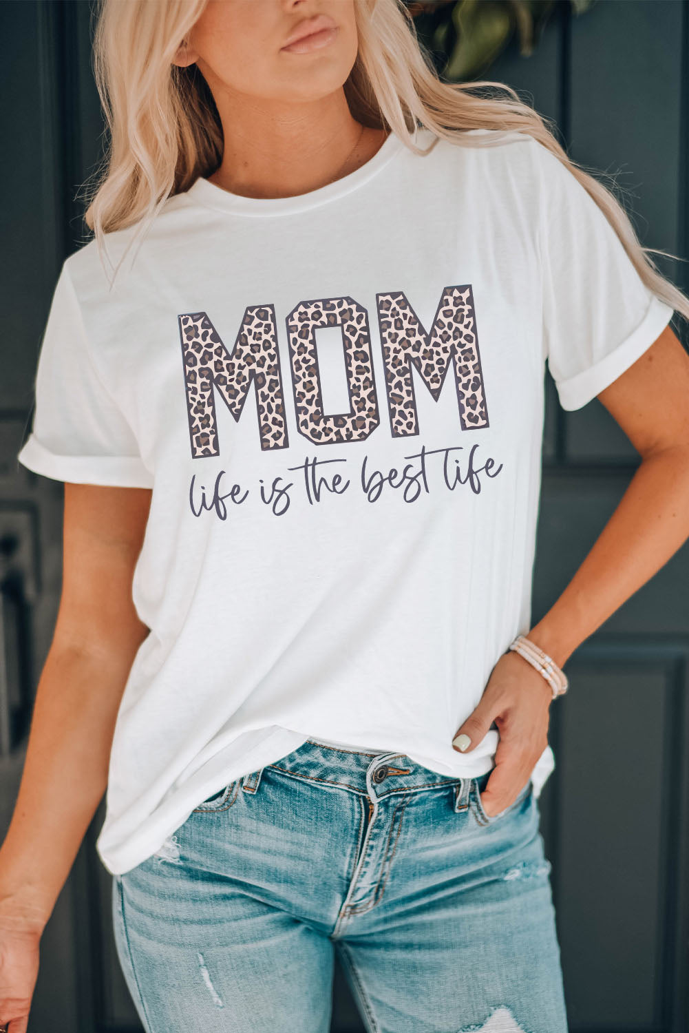 White MOM life is the best life Graphic T Shirt