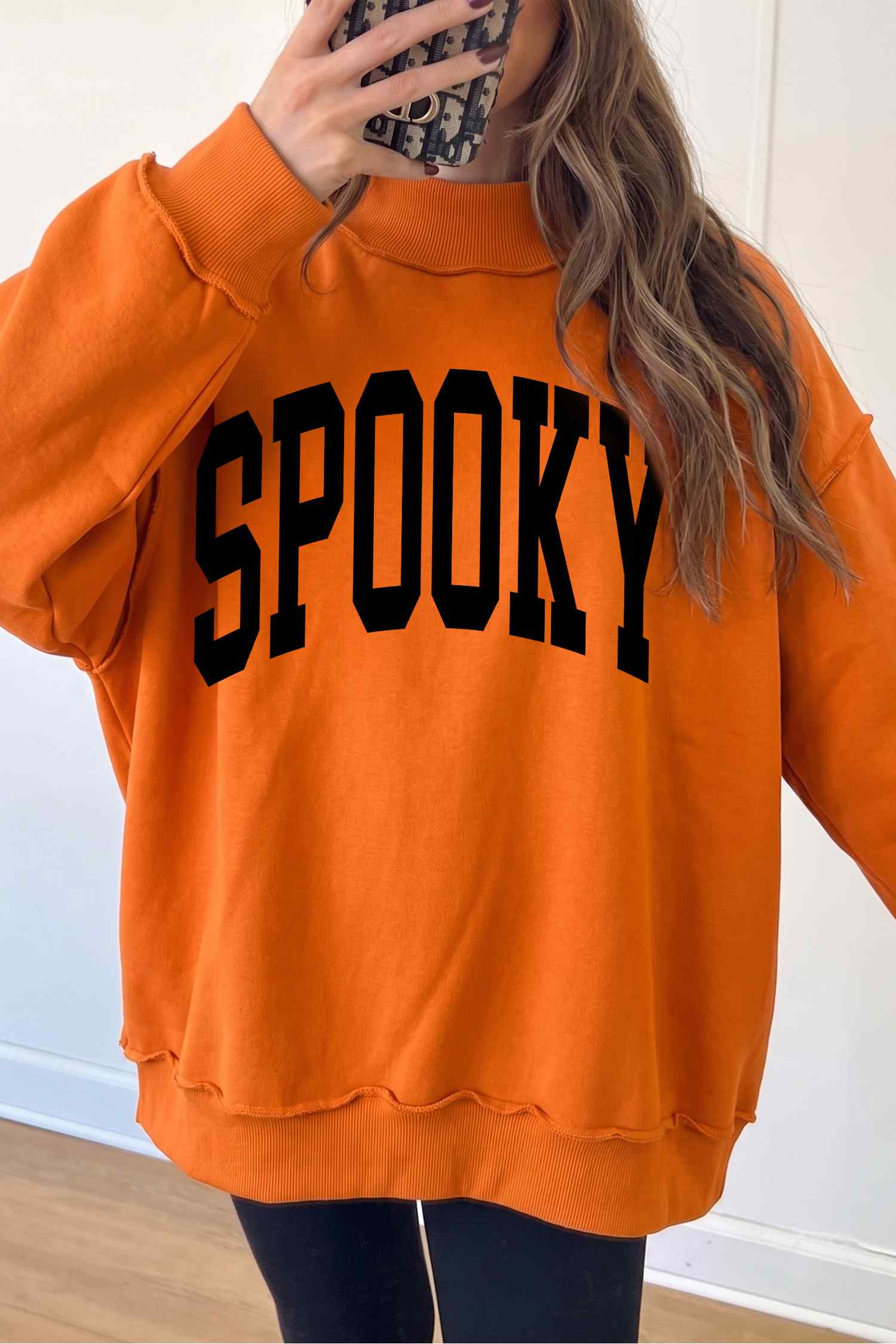 Carrot Oversize Halloween Print Mock Neck Reversible Sweatshirt - Blu Pepper Boutique