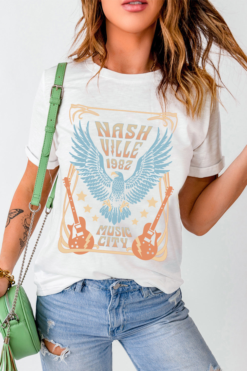 White NASHVILLE 1982 MUSIC CITY Casual T Shirt