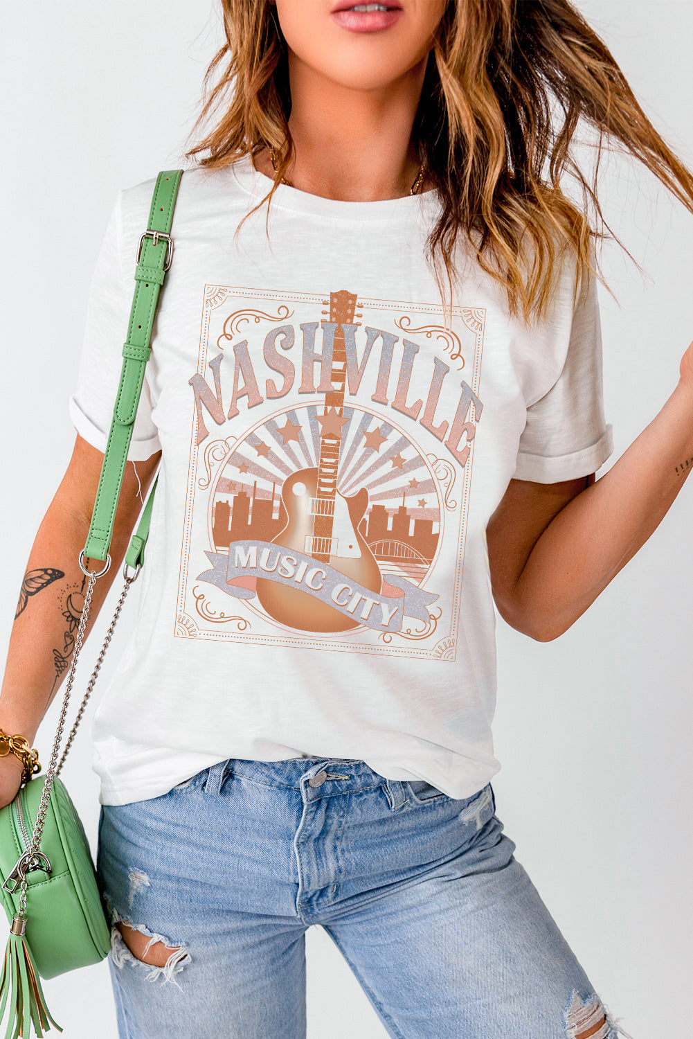 White MUSIC CITY NASHVILLE Graphic T Shirt