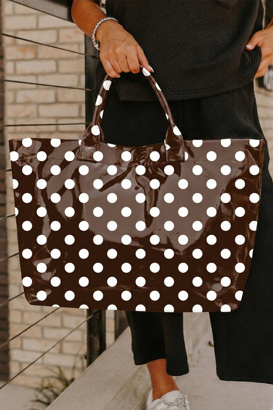 Color black Polka Dot Vinyl Glossy Tote Bag - Blu Pepper Boutique