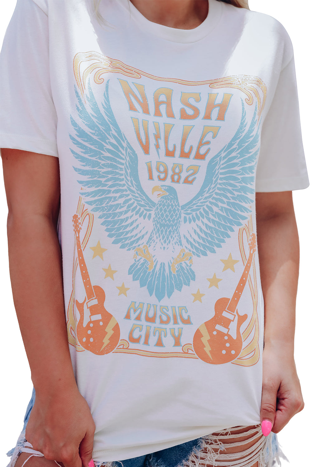 White NASHVILLE 1982 MUSIC CITY Casual T Shirt