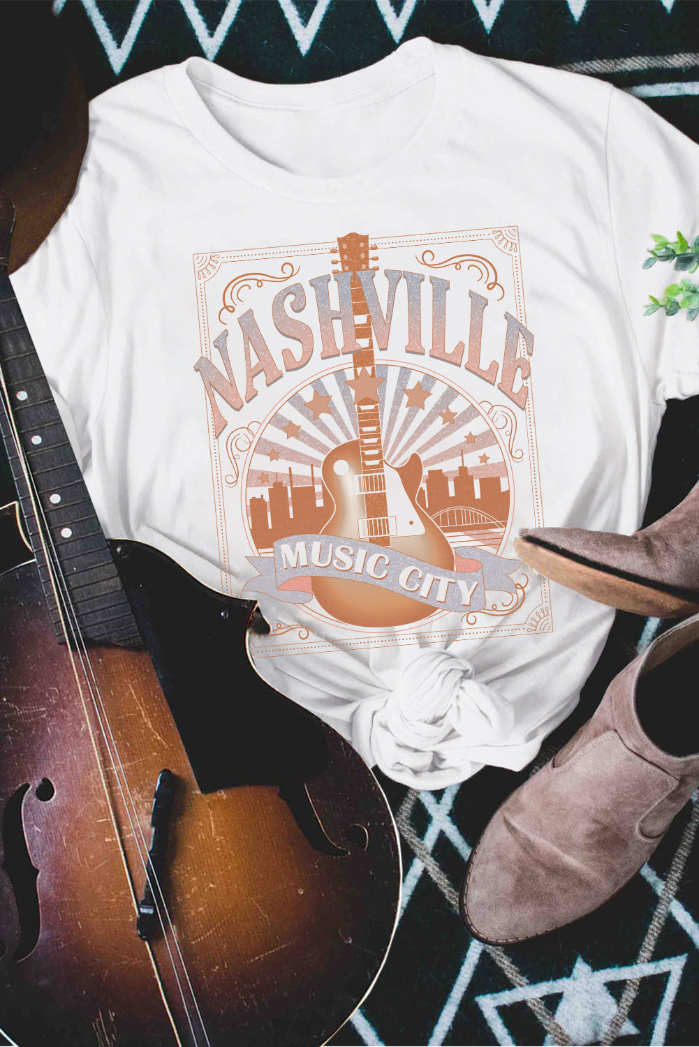 White MUSIC CITY NASHVILLE Graphic T Shirt