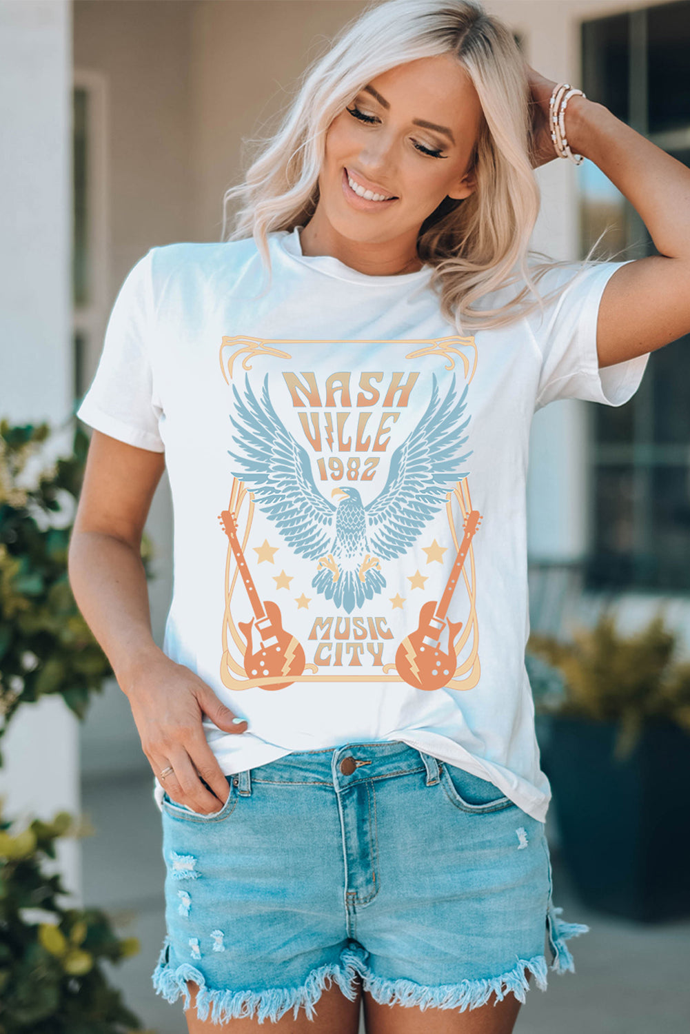 White NASHVILLE 1982 MUSIC CITY Casual T Shirt