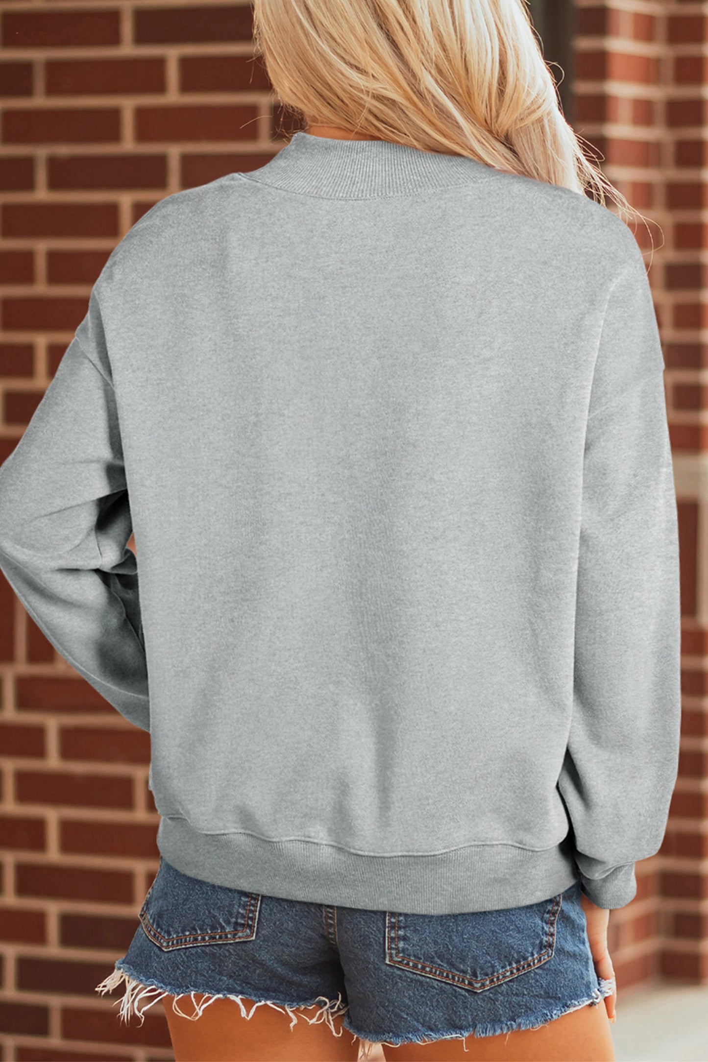Gray Embroidered Spooky Season Mock Neck Casual Sweatshirt - Blu Pepper Boutique