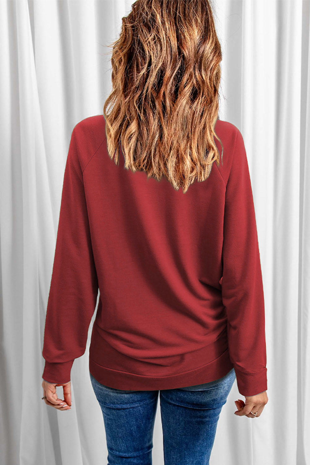 Red Rhinestone Heart Shaped Long Sleeve Sweatshirt