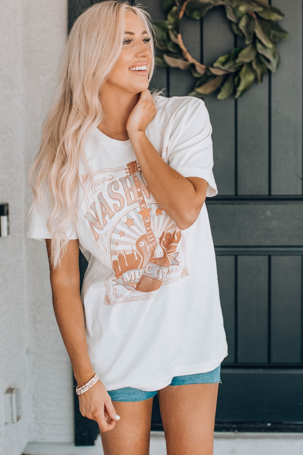 White MUSIC CITY NASHVILLE Graphic T Shirt