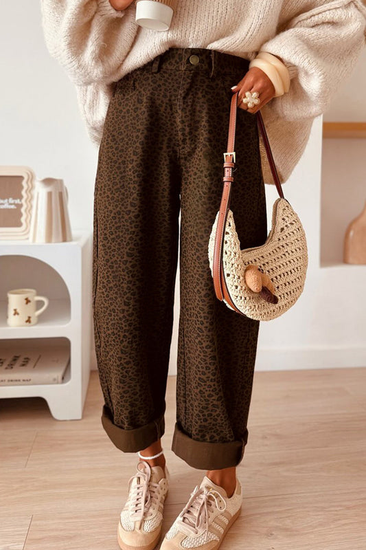 Brown Leopard Print Casual Full-Length Regular Fit Jeans - Blu Pepper Boutique |Jeans