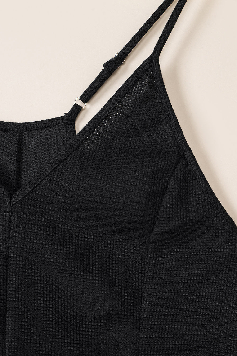 Black Textured Sleeveless V-Neck Pocketed Casual Jumpsuit