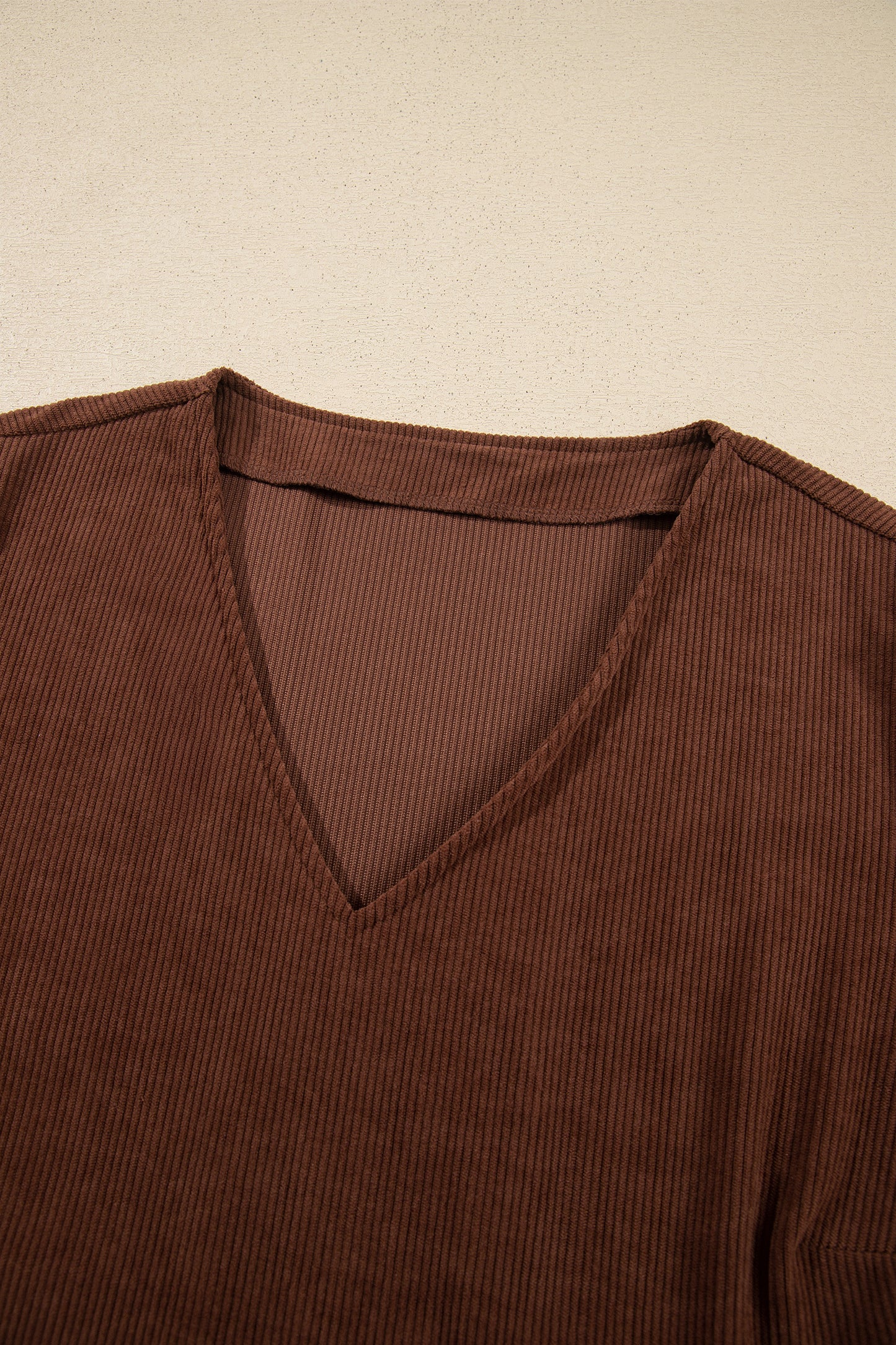 Coffee Winter Corduroy V Neck Long Sleeve Plus Size Mini Dress - Blu Pepper Boutique