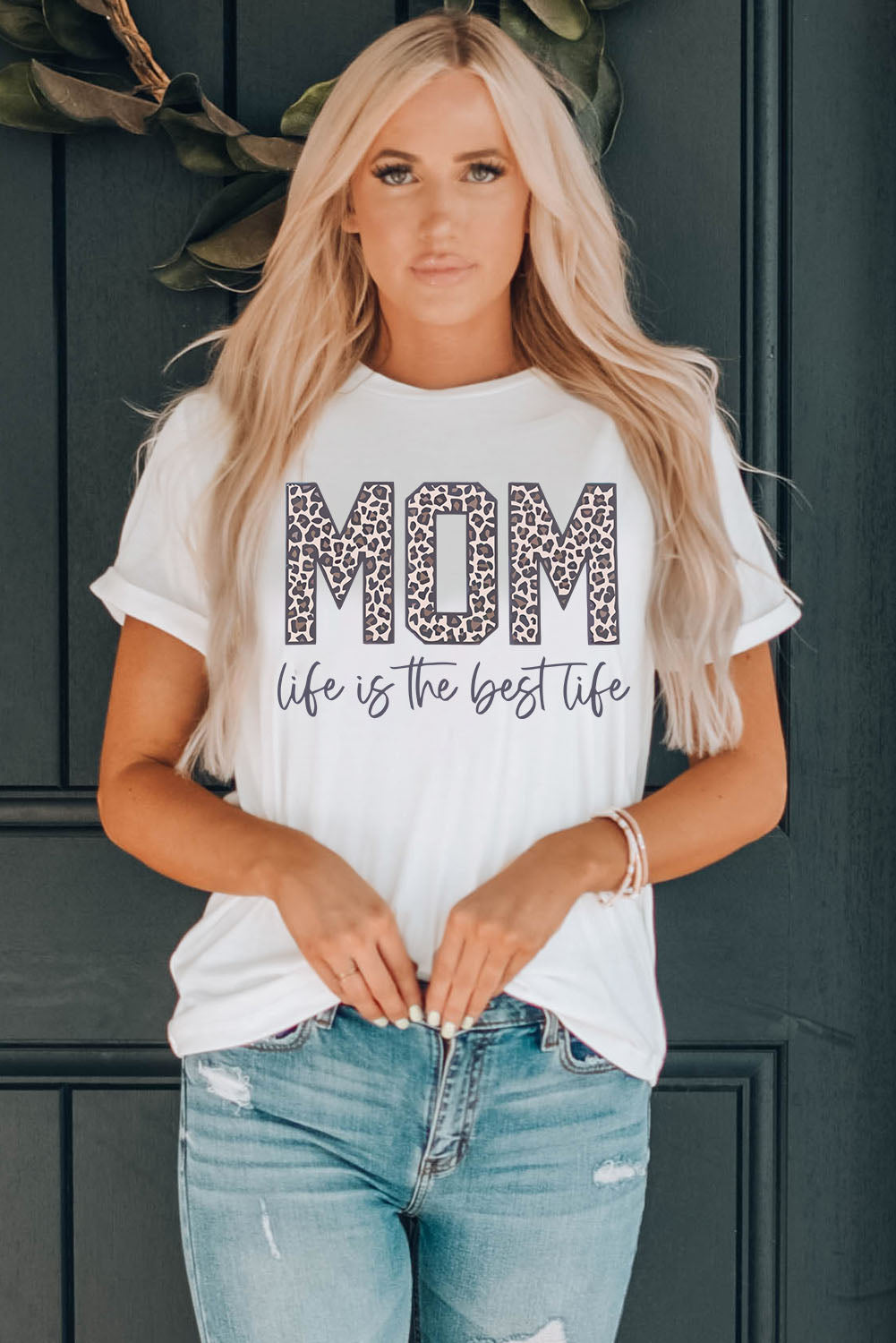 White MOM life is the best life Graphic T Shirt