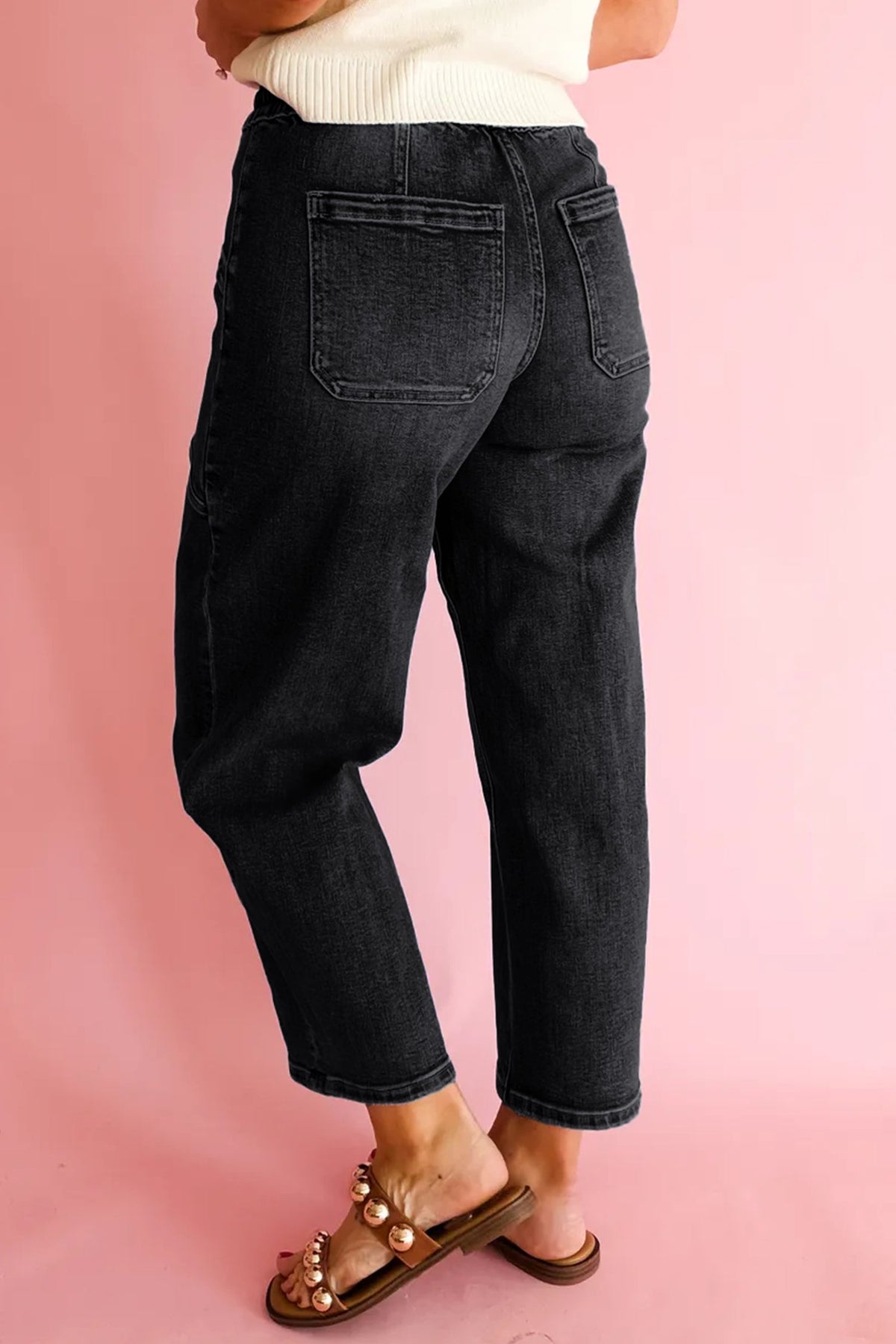 Casual Black Drawstring Waist Ankle Length Jeans - Blu Pepper Boutique |Jeans