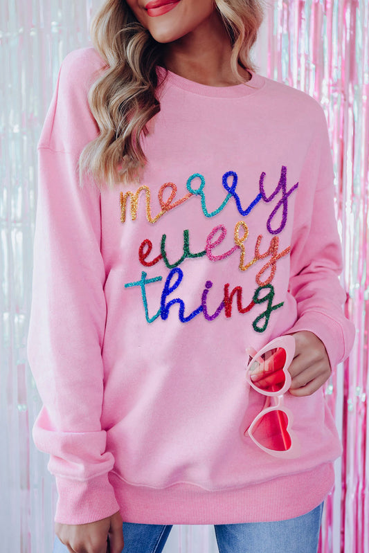 Peach Blossom Merry Every Thing Glitter Slogan Sweatshirt