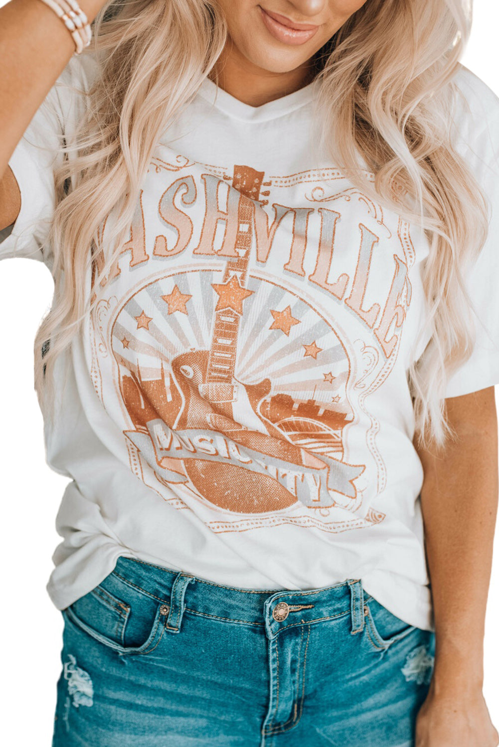 White MUSIC CITY NASHVILLE Graphic T Shirt