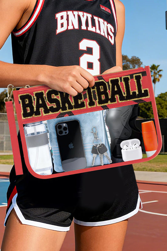 Jurassic Gold BASKETBALL Chenille Letter Patch Game Day Stadium Clear PVC Cosmetic Bag - Blu Pepper Boutique