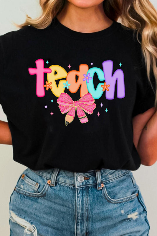Black Teach Graphic Holiday Summer Tee - Blu Pepper Boutique
