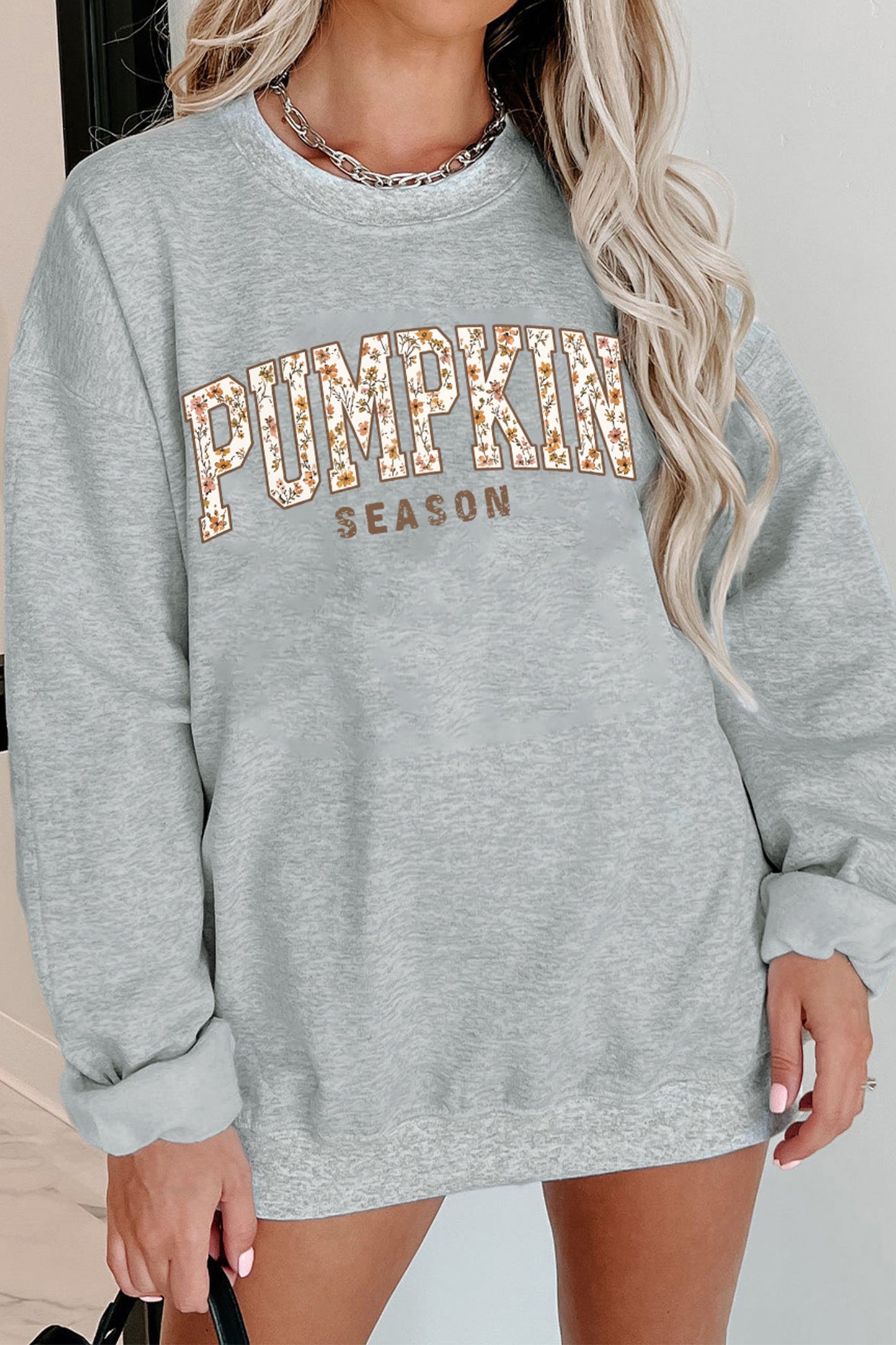 Light Grey PUMPKIN SEASON Oversized Pullover Sweatshirt - Blu Pepper Boutique