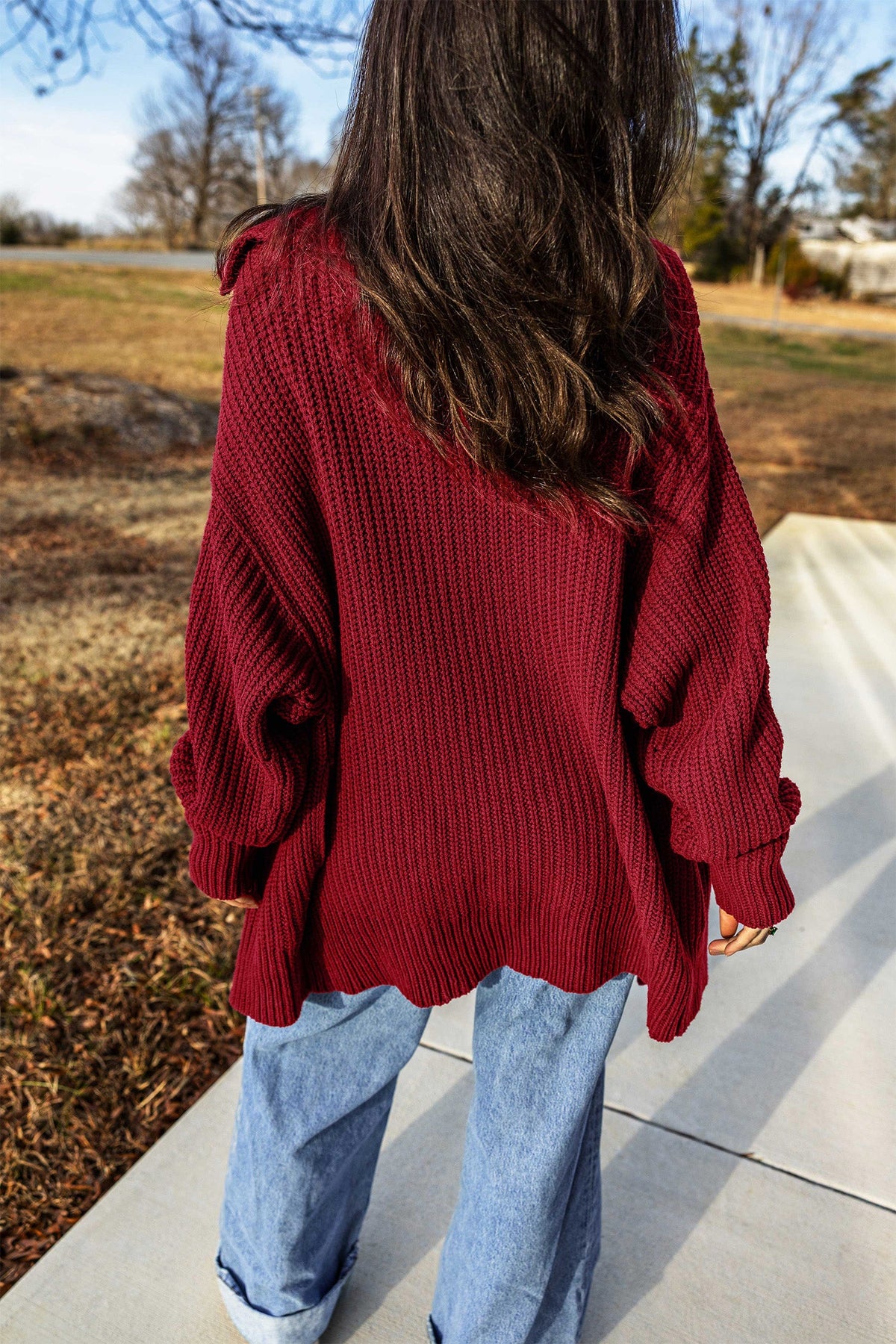 Red Dahlia Solid Color Knit Oversized Button Front Sweater Cardigan - Blu Pepper Boutique