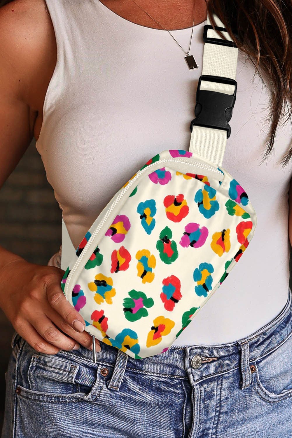 Beige Colorful Leopard Print Buckle Strap Crossbody Bag - Blu Pepper Boutique