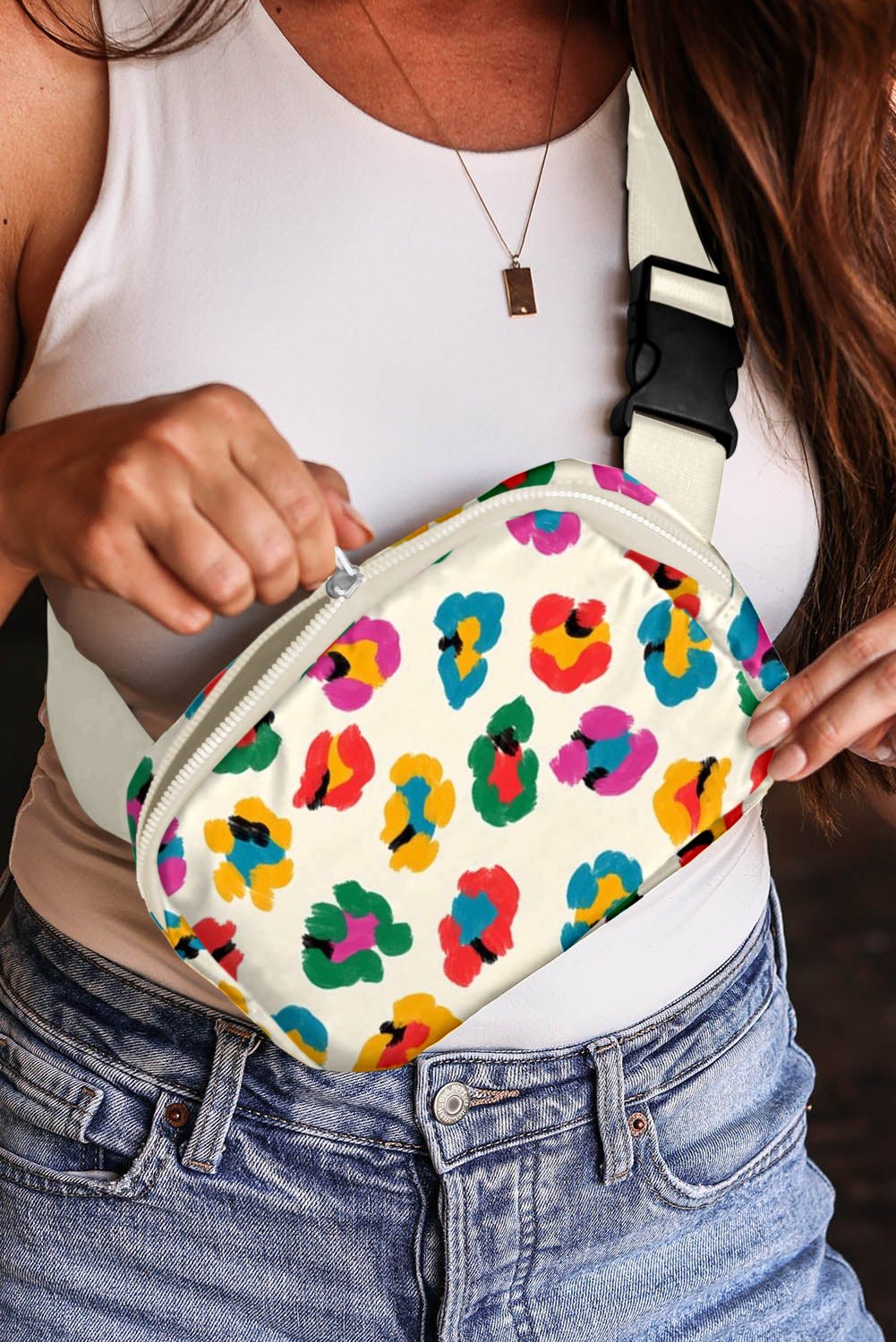 Beige Colorful Leopard Print Buckle Strap Crossbody Bag - Blu Pepper Boutique