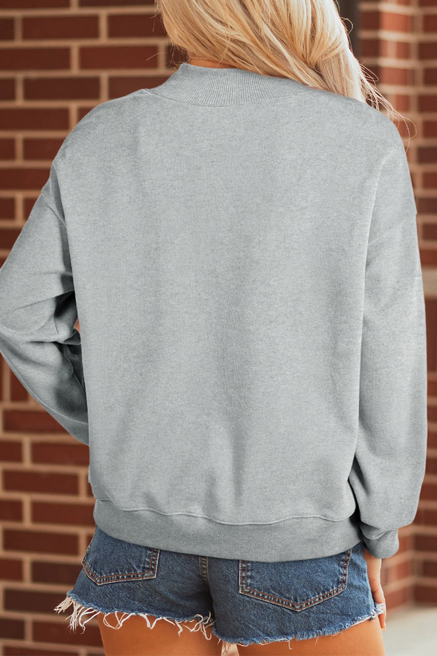 Gray Camouflage Letter Print Mock Neck Baggy Pullover Sweatshirt - Blu Pepper Boutique