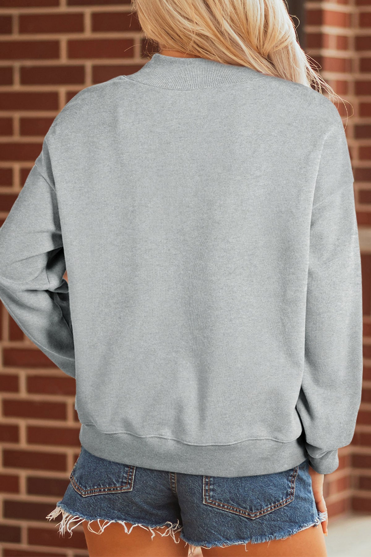 Gray Camouflage Letter Print Mock Neck Baggy Pullover Sweatshirt - Blu Pepper Boutique