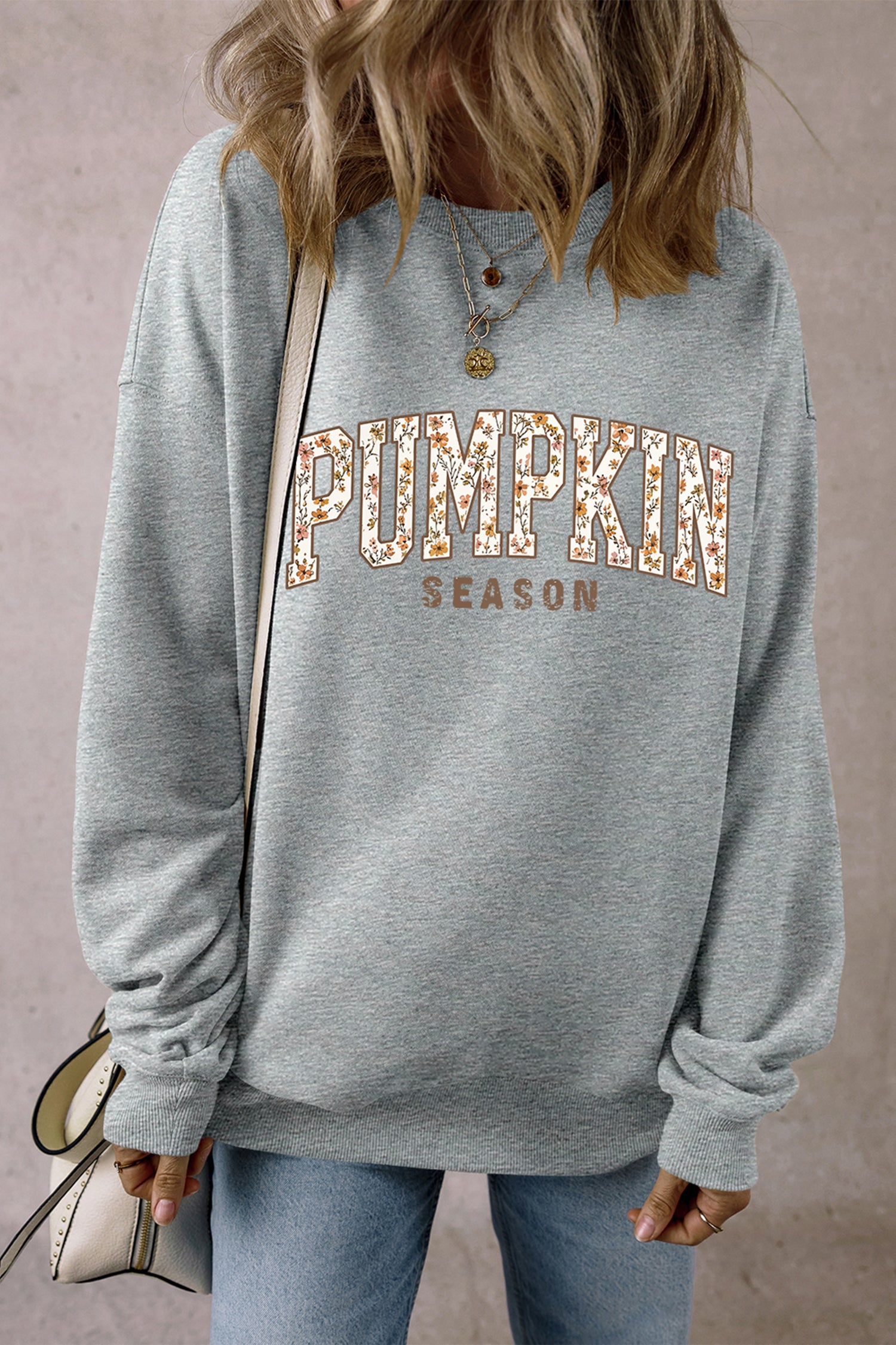 Light Grey PUMPKIN SEASON Oversized Pullover Sweatshirt - Blu Pepper Boutique