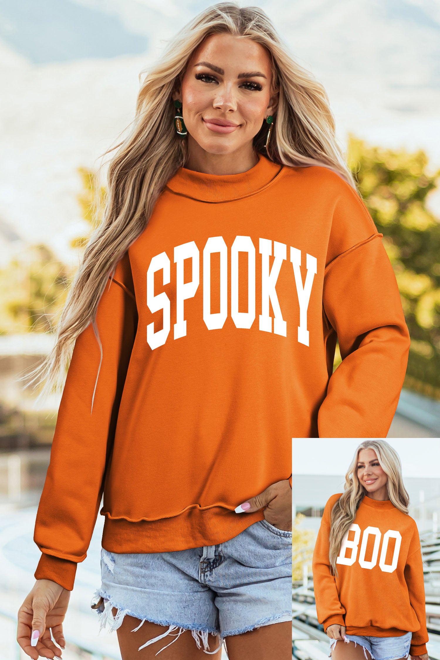 Carrot SPOOKY/ BOO Double Side Print Halloween Reversible Mock Neck Sweatshirt - Blu Pepper Boutique