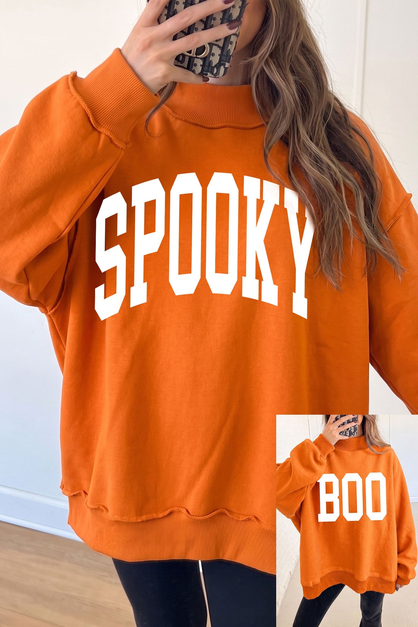 Carrot SPOOKY/ BOO Double Side Print Halloween Reversible Mock Neck Sweatshirt - Blu Pepper Boutique