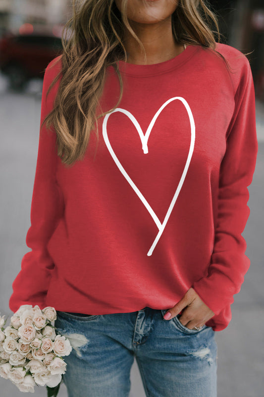 Red Simple Heart Graphic Valentine\'s Sweatshirt