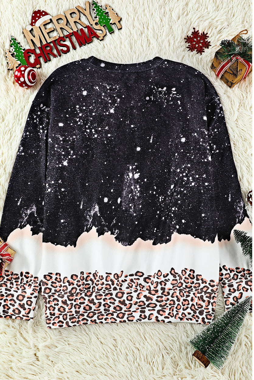 Black Christmas Santa Clause Leopard Print Graphic Sweatshirt