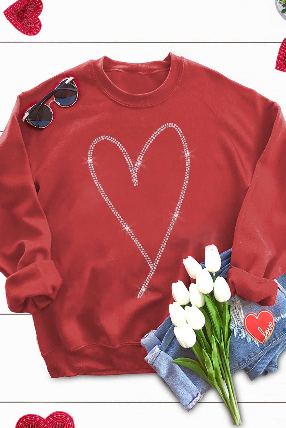 Red Rhinestone Heart Shaped Long Sleeve Sweatshirt