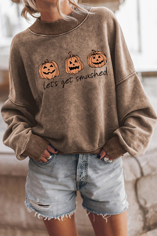 Brown Let\'s Get Smashed Halloween Pumpkin Graphic Sweatshirt