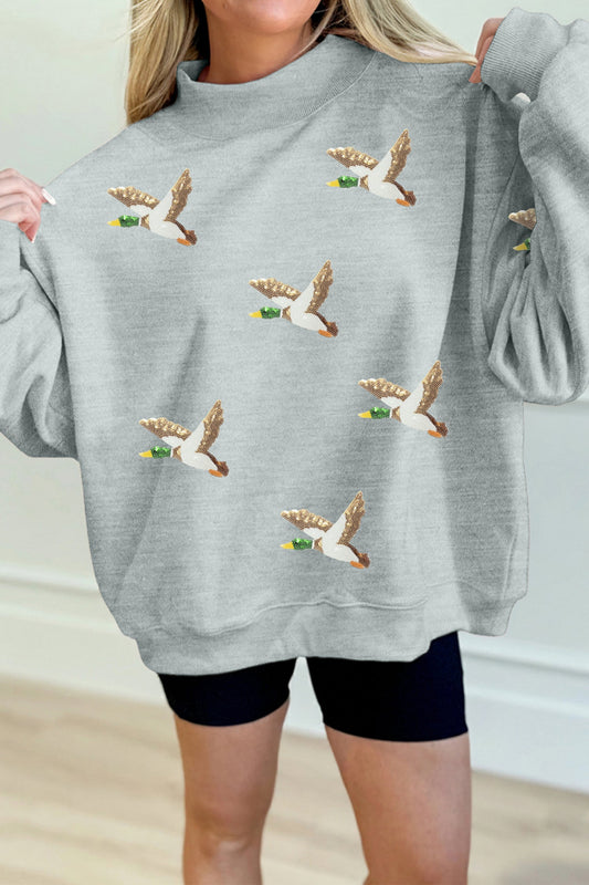 Graphic Sequin Mallard Mock Neck Pullover Sweatshirt - Blu Pepper Boutique |Graphic Sweatshirts