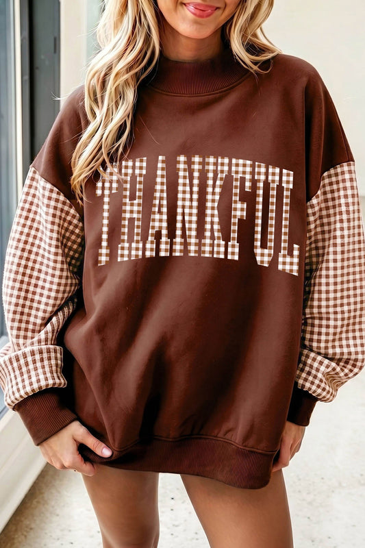 Graphic Sweatshirt Coffee Plaid Thanksgiving Mock Neck - Blu Pepper Boutique |Graphic Sweatshirts