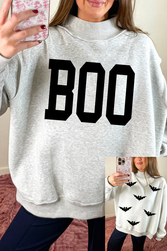 Graphic Sweatshirt Light Grey Reversible Halloween Pullover - Blu Pepper Boutique |Graphic Sweatshirts