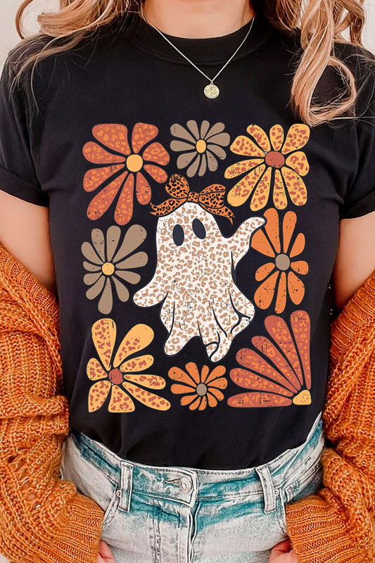 Graphic Tee Black Halloween Leopard Floral Crewneck - Blu Pepper Boutique |Graphic Tees