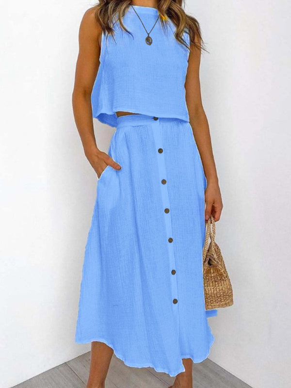 Women's Round Neck Tank Mid-length Breasted Two-Piece Dress