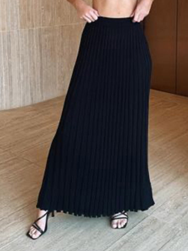 2 piece Knitted Camisole Skirt Elegant Sleeveless Short Top Pleated Skirt Set
