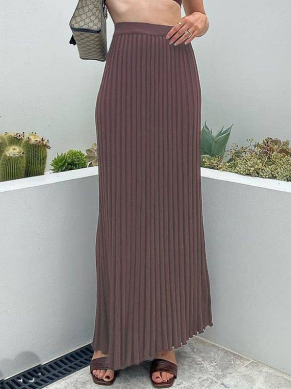 2 piece Knitted Camisole Skirt Elegant Sleeveless Short Top Pleated Skirt Set