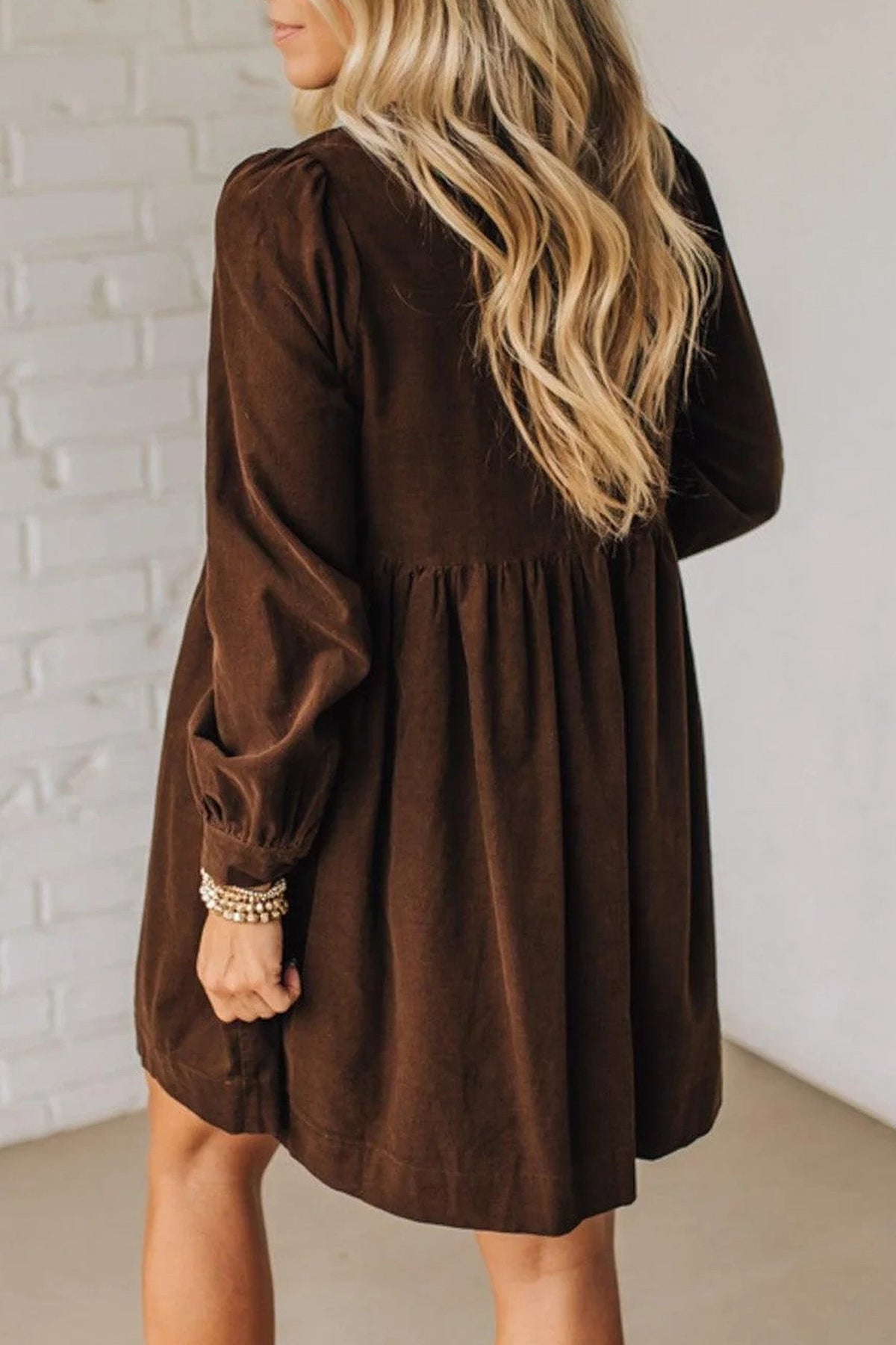Mini Dress Coffee Bow Knot Front Corduroy - Blu Pepper Boutique |Mini Dresses