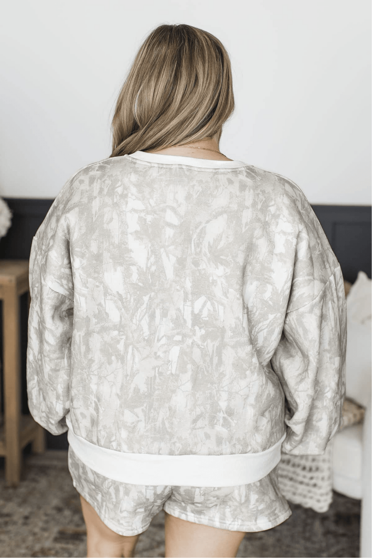 Plus Size Beige Woodland Camo Pullover And Shorts Set - Blu Pepper Boutique |Plus Size Loungewear