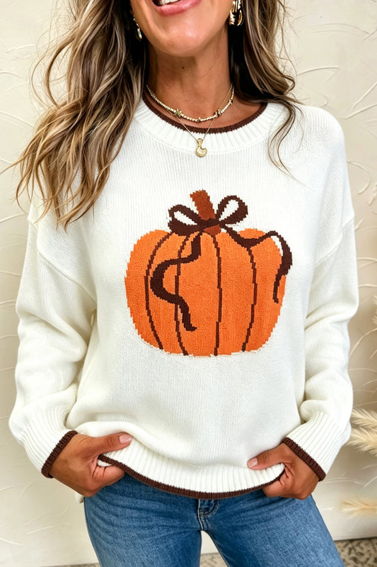 Pullover Sweater With Fall Pumpkin Pattern - Blu Pepper Boutique |Sweaters