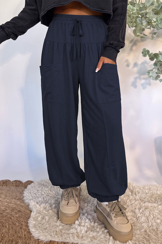 Wide Leg Elastic Waist Dirty Blue Pants - Blu Pepper Boutique |Pants & Culotte