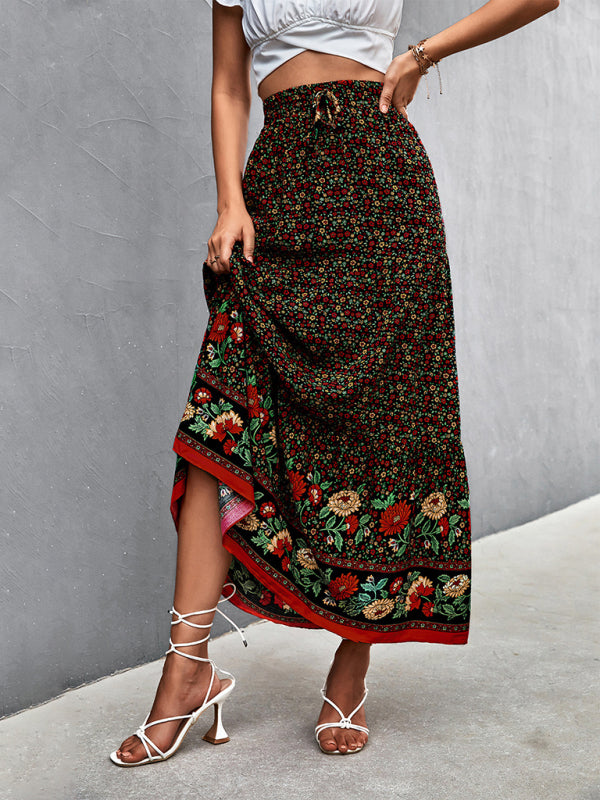 New casual holiday high waist floral long skirt
