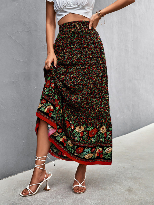 New casual holiday high waist floral long skirt